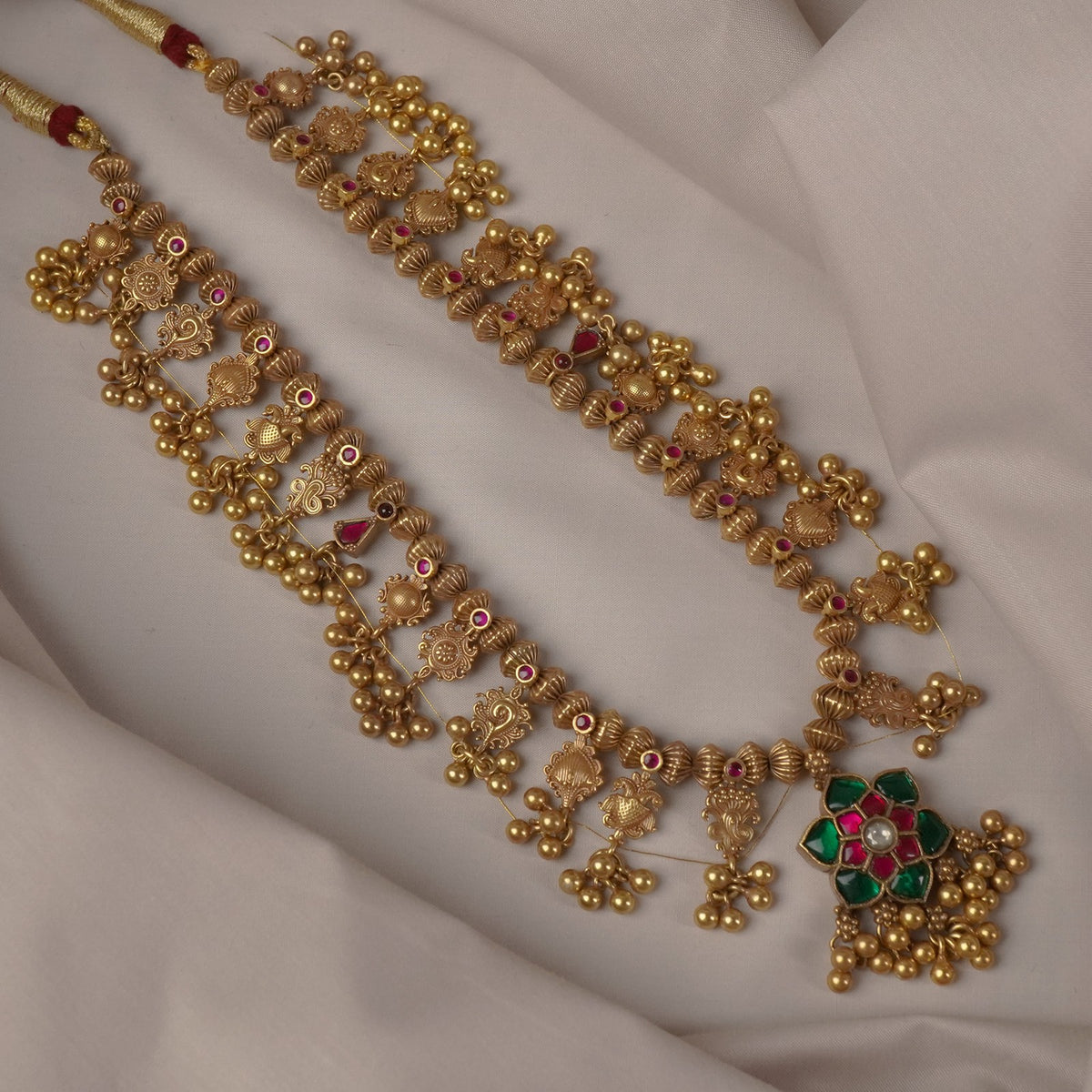 Gold Plated Maharashtrian Silver Kolhapuri Saaj with Kundan pendant