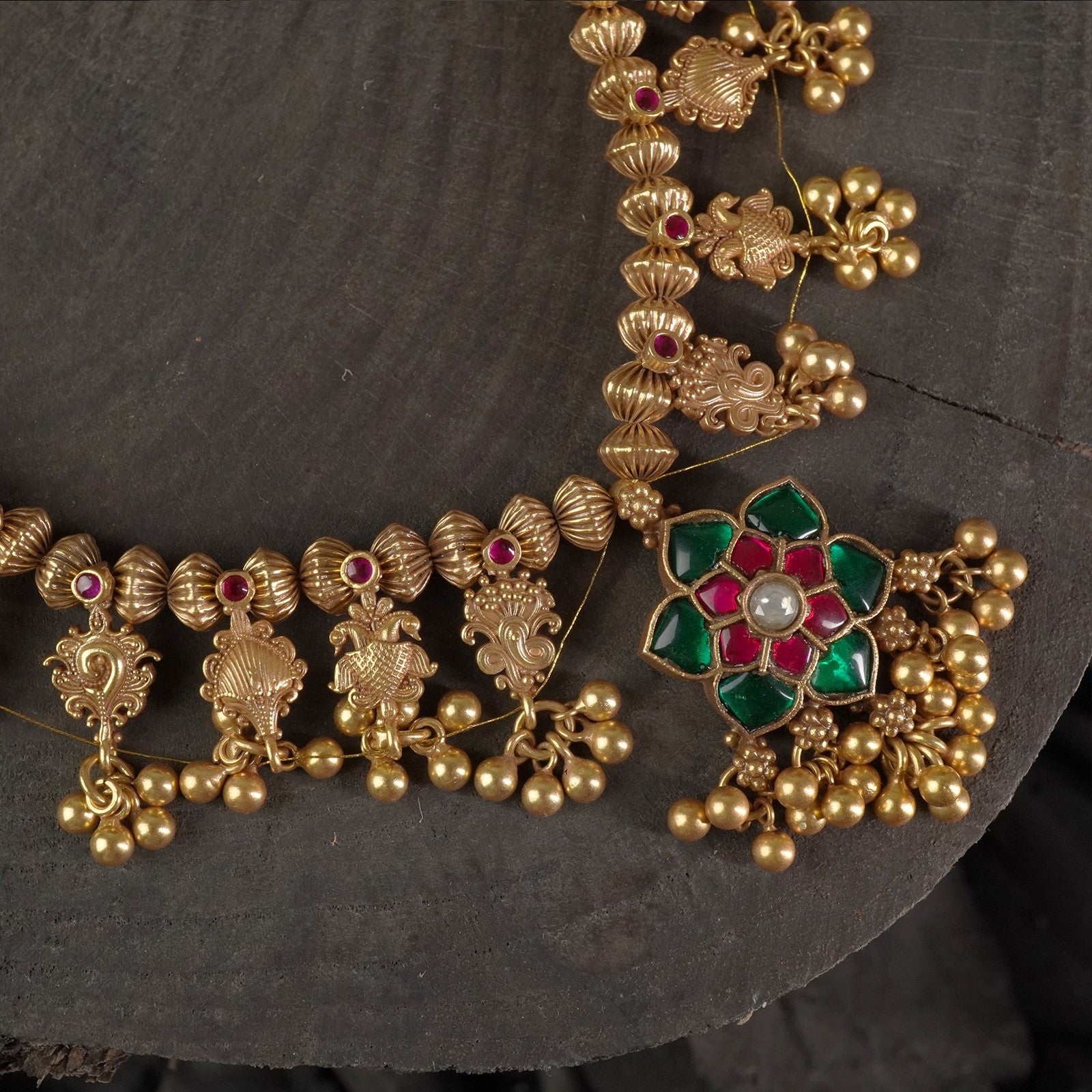 Gold Plated Maharashtrian Silver Kolhapuri Saaj with Kundan pendant