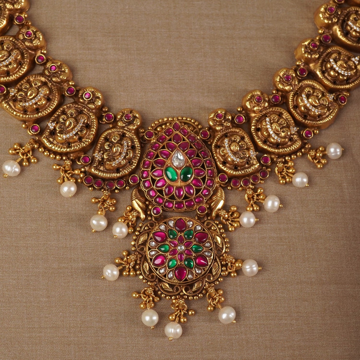 Gold Plated Nagas Nakshi Silver Necklace