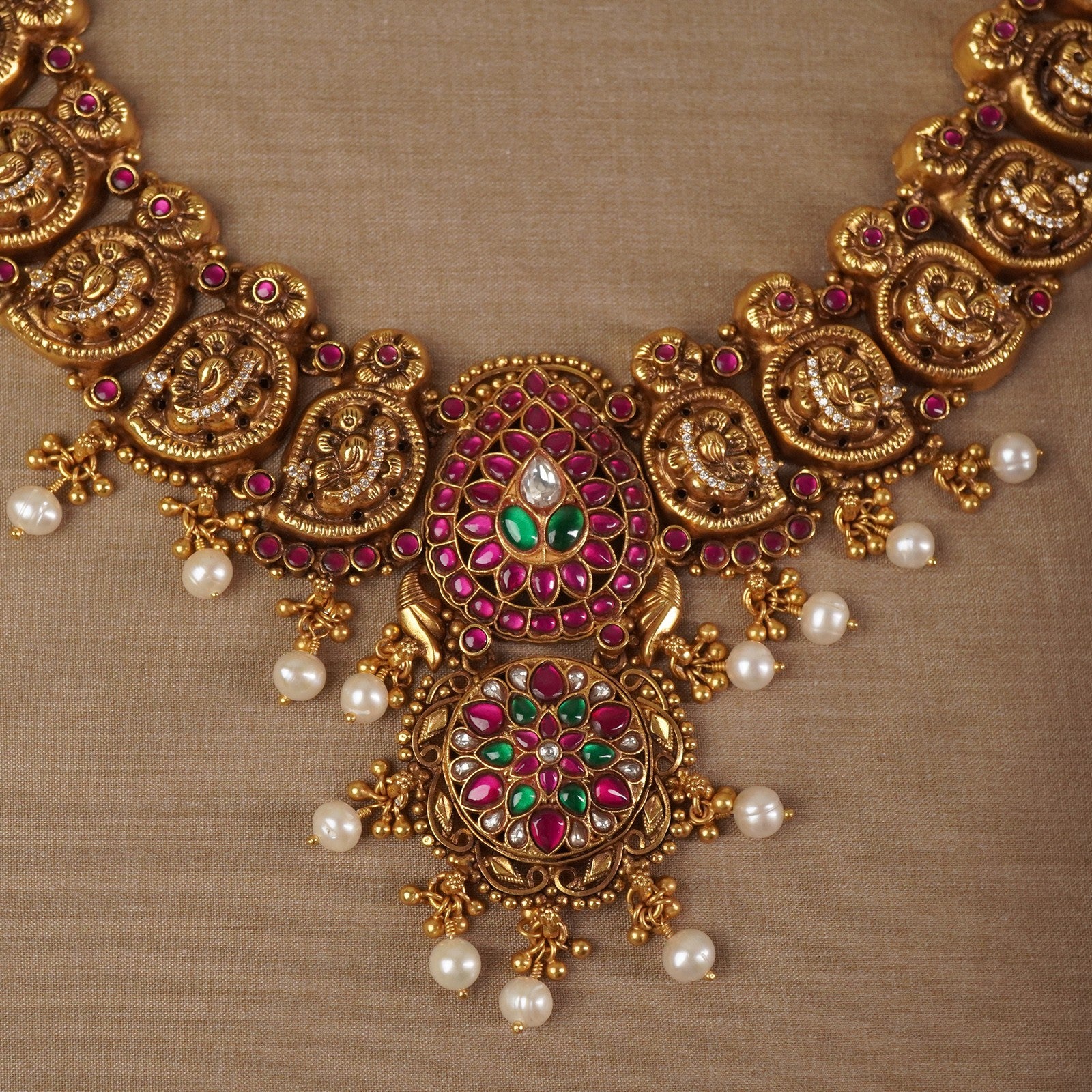 Gold Plated Nagas Nakshi Silver Necklace