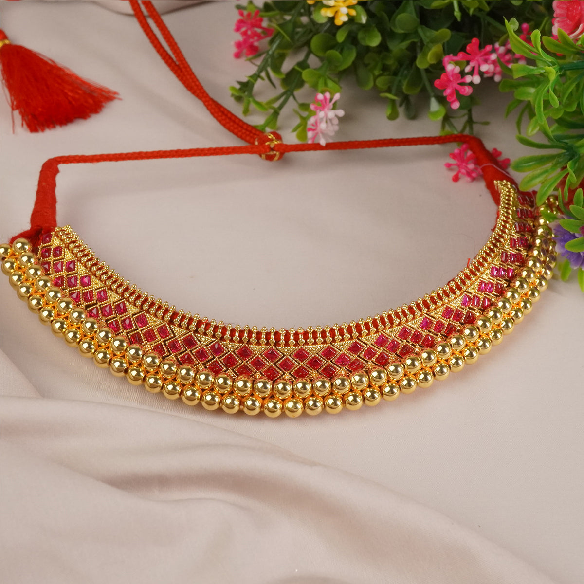 handmade silver kolhapuri thushi with kundan stones