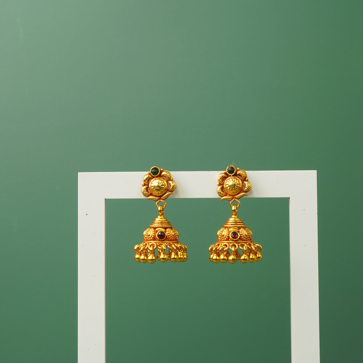 Lightweight Gold Plated Silver Jhumkas - Gold Replica Temple Design