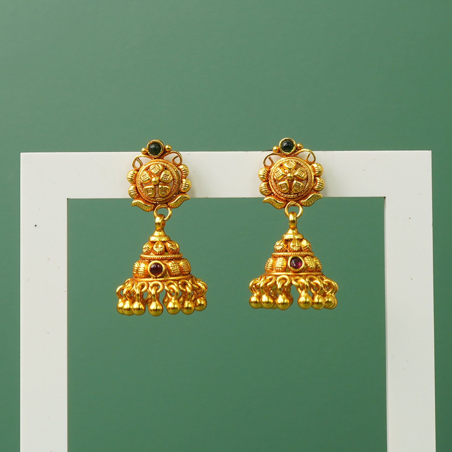 Pure Silver Gold Plated Gheru Finish Jhumka Earrings