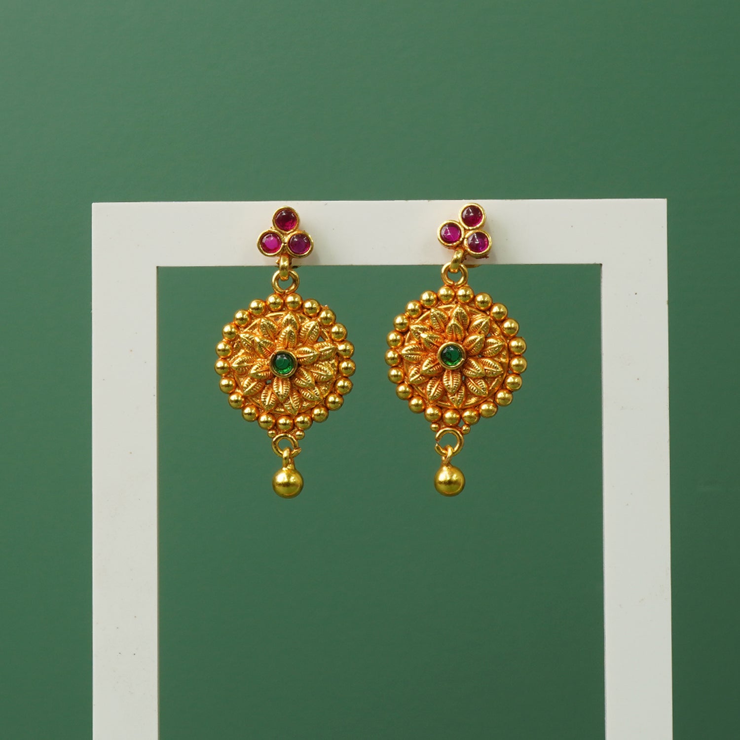 Pure Silver Temple Jhumkas with Gheru Gold Plating