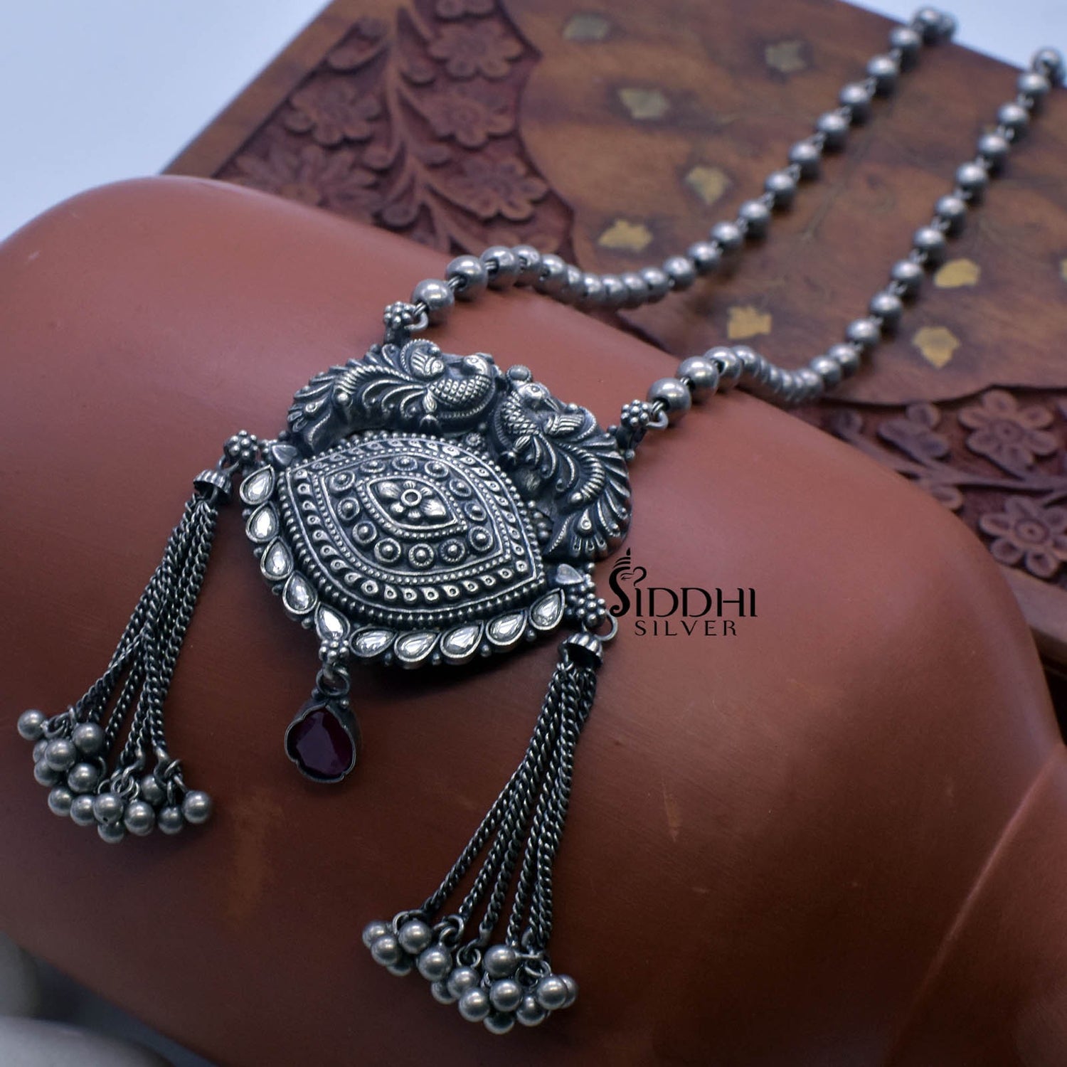 Koyri peacock long chain necklace