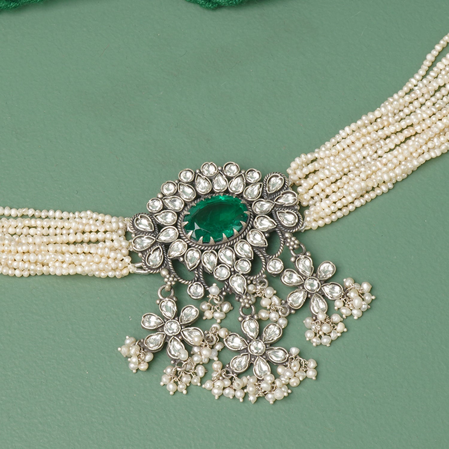 Kundan Pearl Choker With Earrings