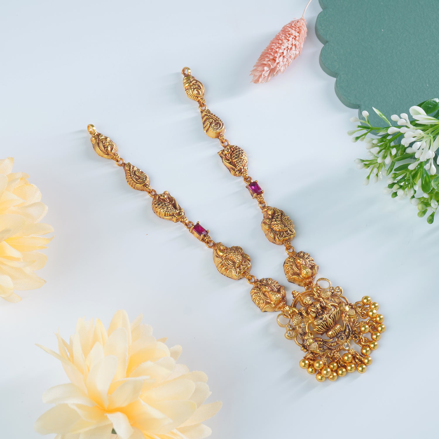 Silver Antique Gold Plated Short Necklace Design