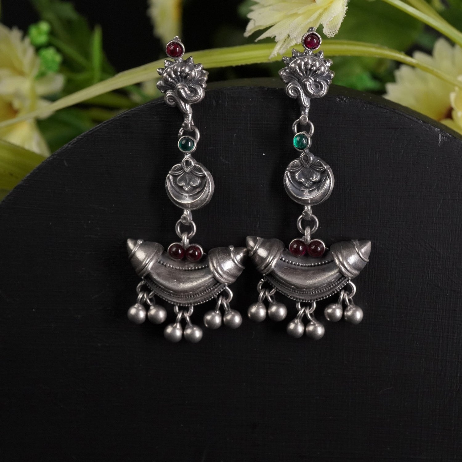 Silver Jhumka Design with kemp stones