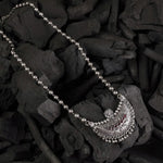 Long Silver Chain Necklace With Chandrakor Pendant