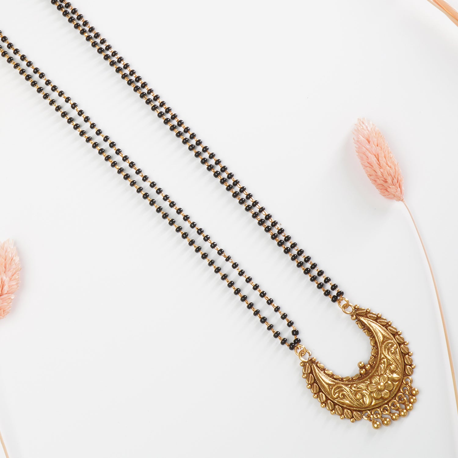 Pure silver gold plated mangalsutra design with Silver Chandrakor Pendant