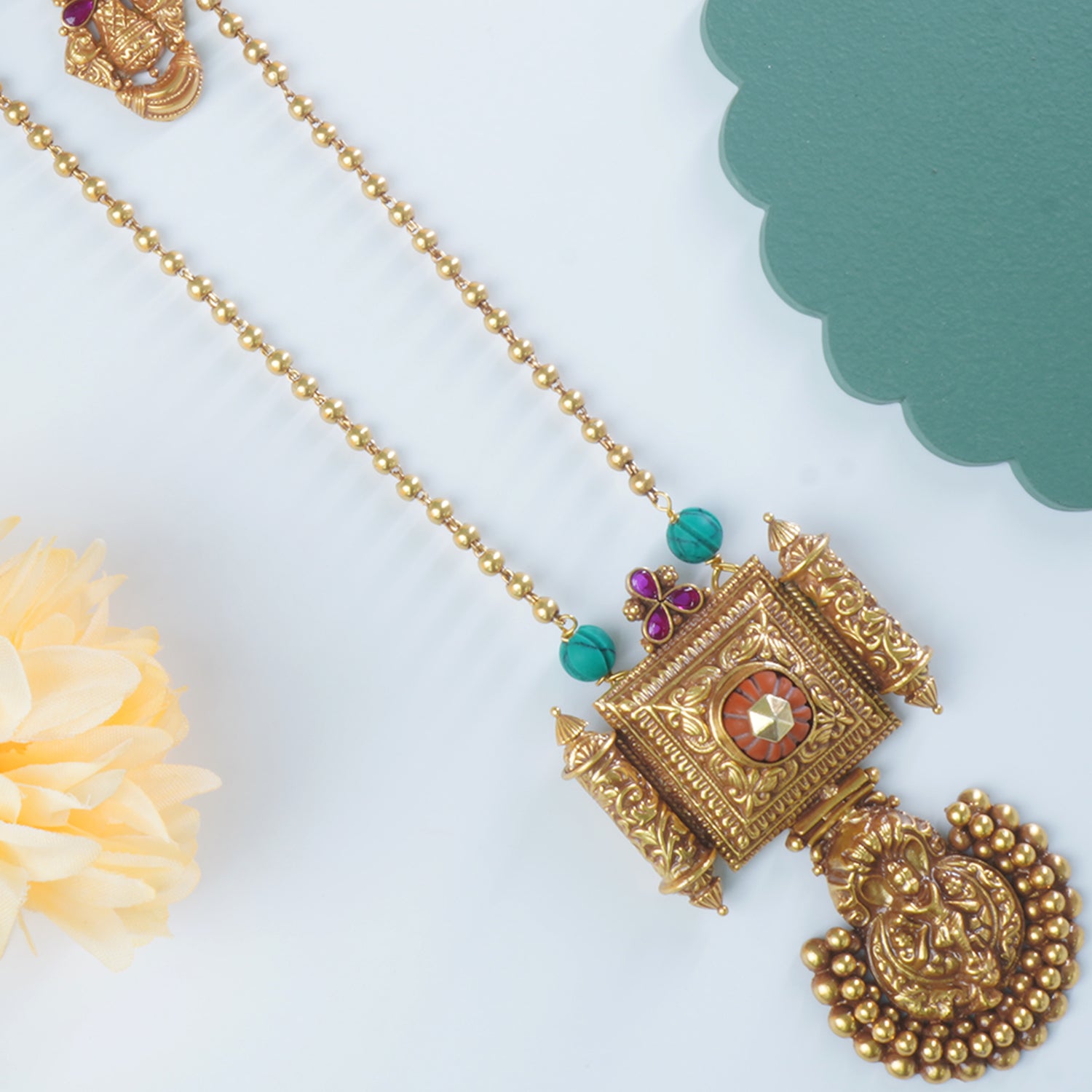 Shop Online Long Antique Matt Gold Plated 92.5 Silver Necklace Design With Earrings