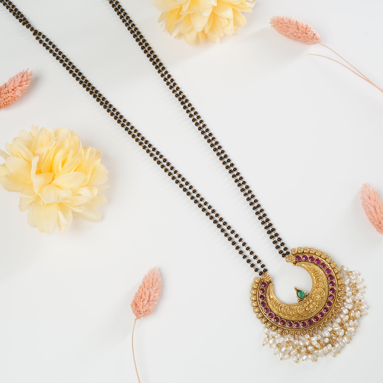 Pure silver gold plated mangalsutra design with handmade silver pendant