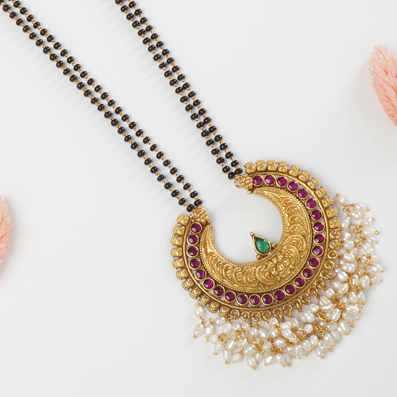 Pure silver gold plated mangalsutra design with handmade silver pendant