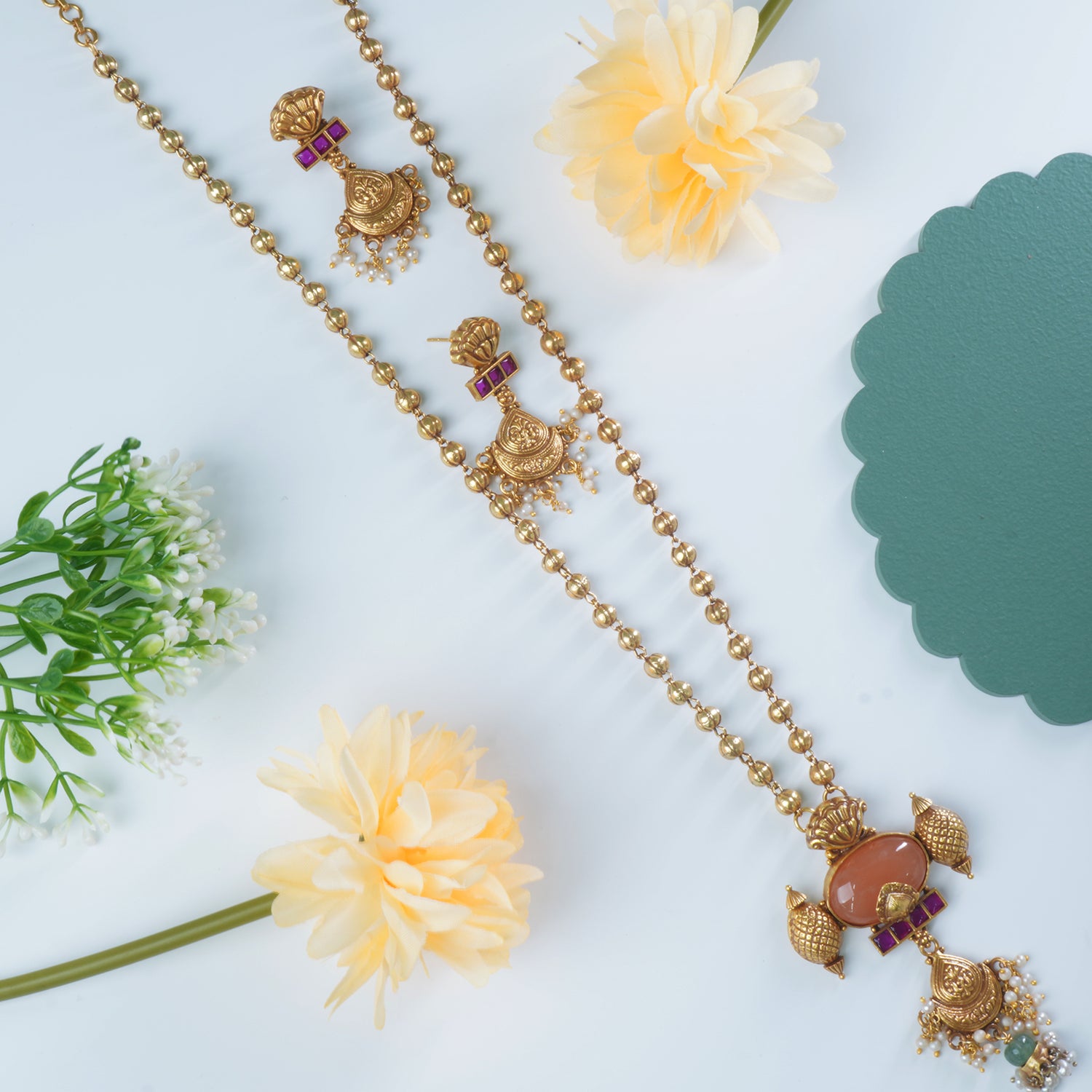 Shop Gold Plated Long 92.5 Silver Necklace Design With Matching Earrings