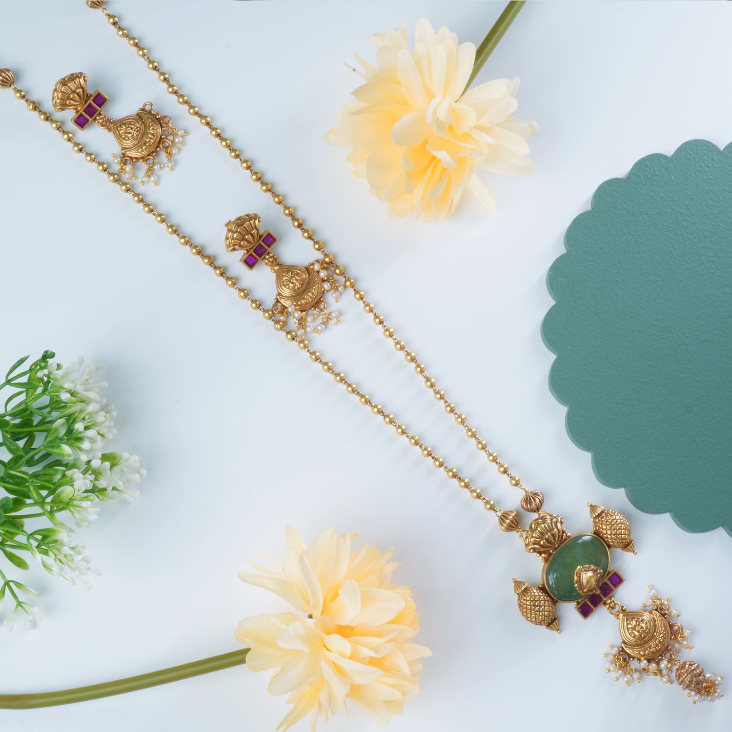 Shop Gold Plated Long Silver Necklace Design With Matching Earrings