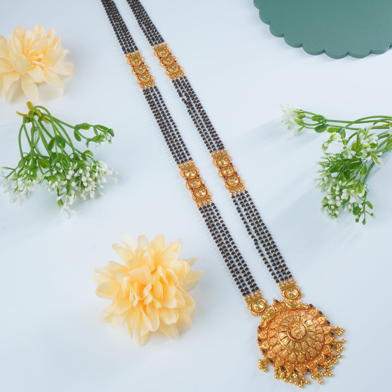 Long Gold Plated Silver Chain Mangalsutra With Gold Look-a-like Silver Pendant