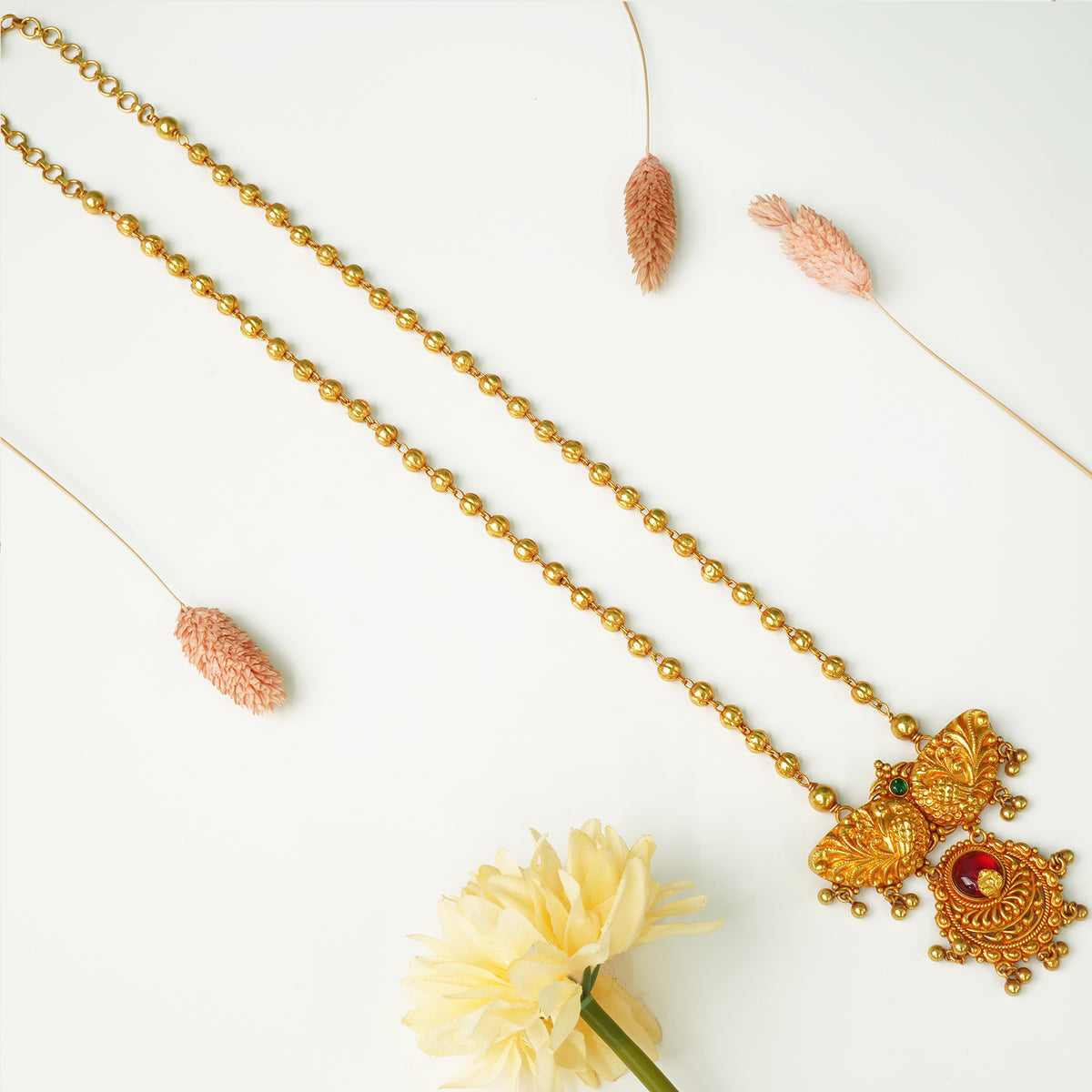 Pure Silver Long Single Line Mala With Gheru Finish