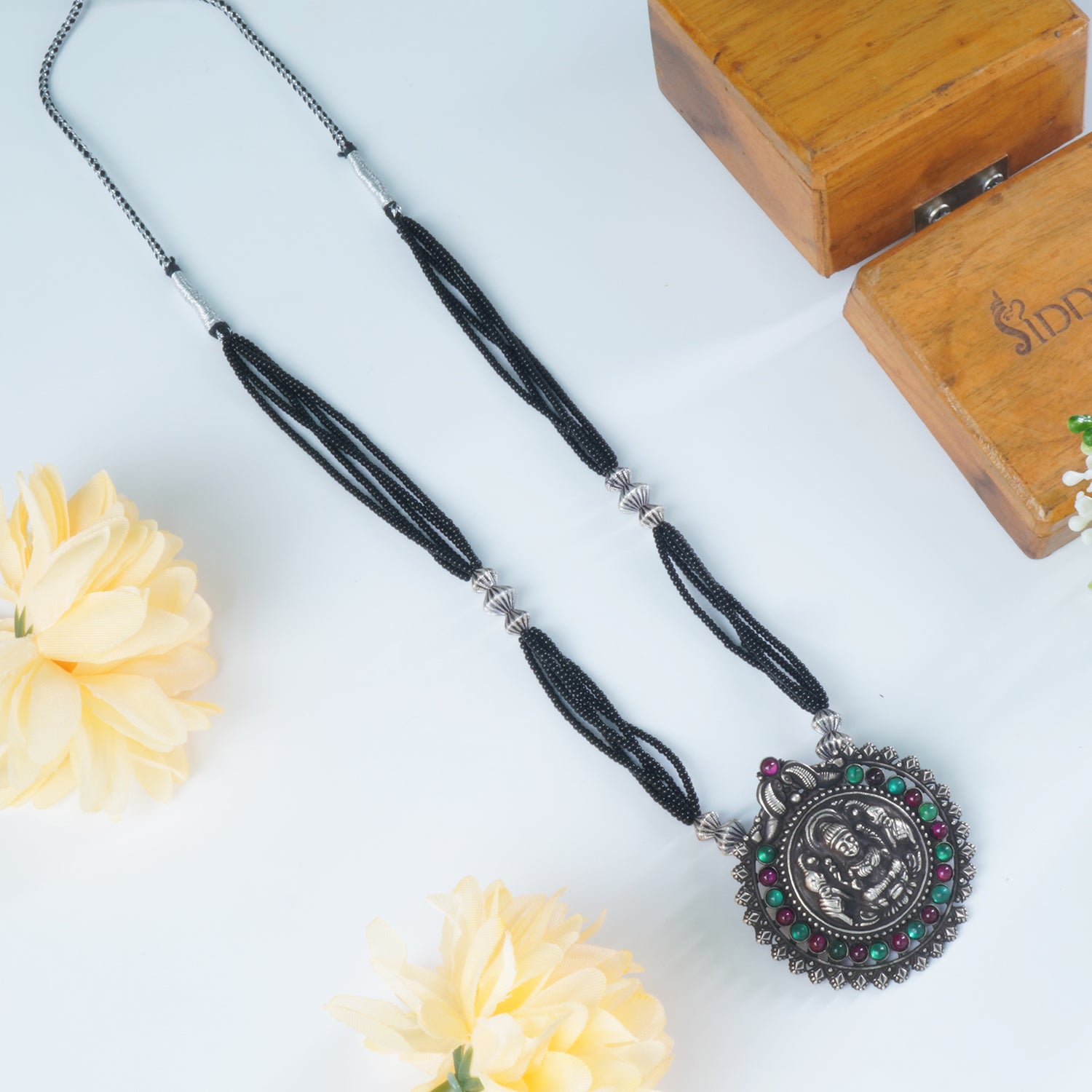 Black Beads Silver Mangalsutra Design