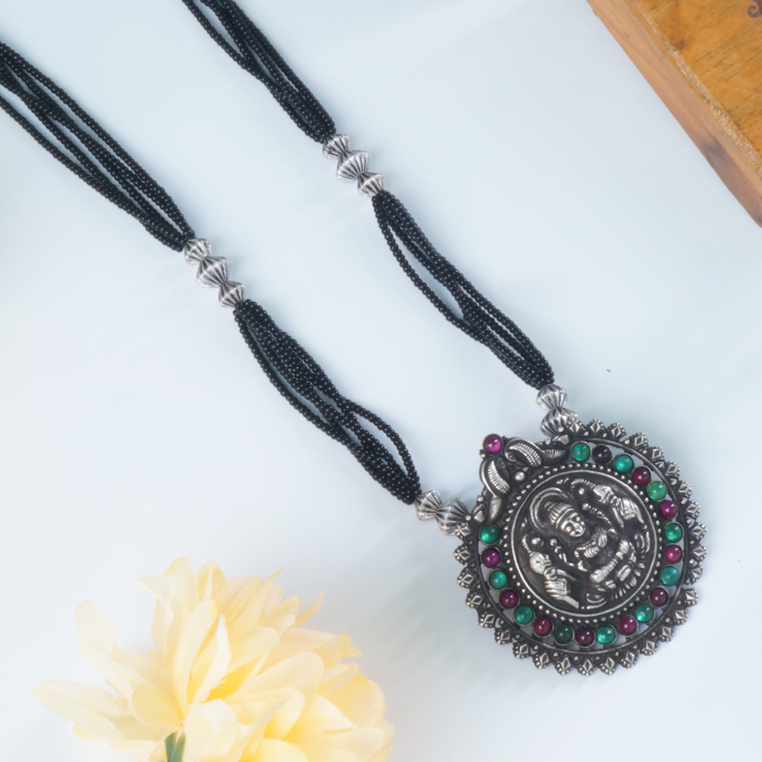 Black Beads Silver Mangalsutra Design