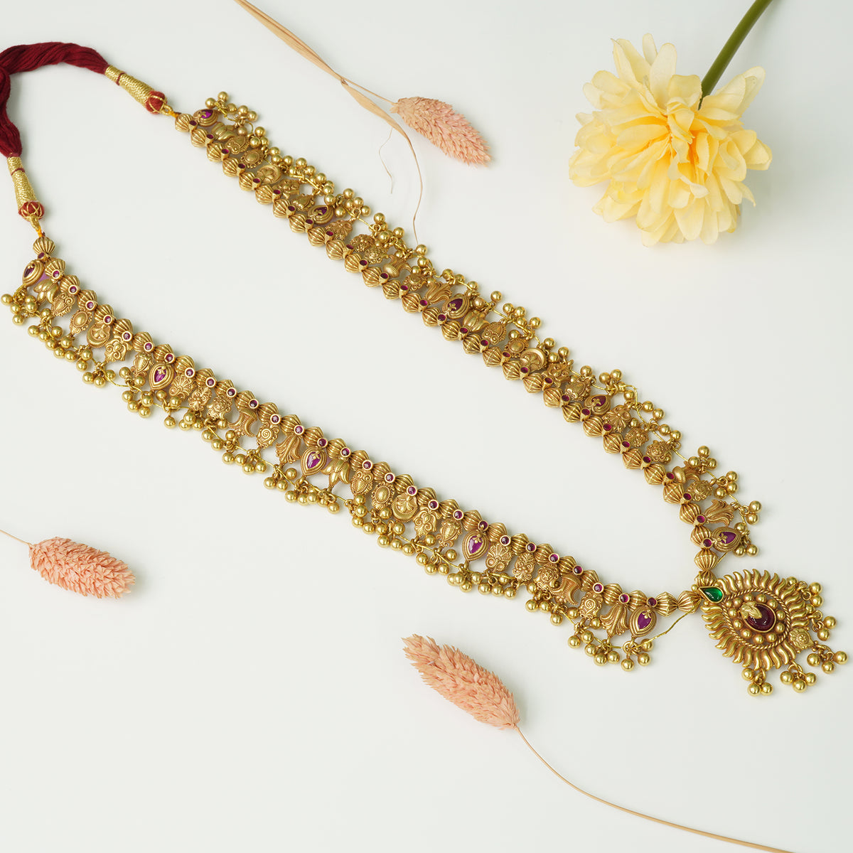 Antique Gold Plated Pure 925 Silver Long Kolhapuri Saaj Necklace Design