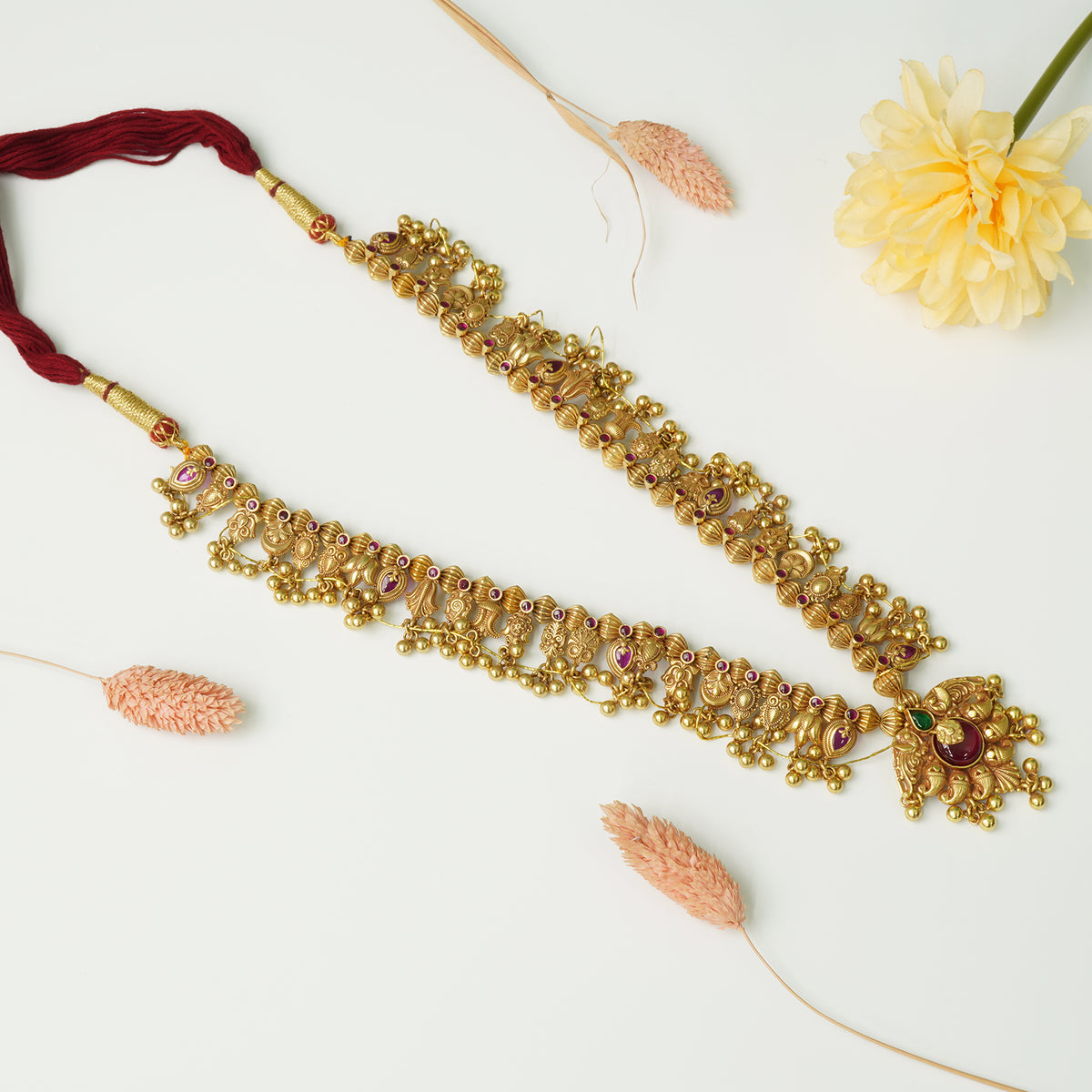 Antique Gold Plated Pure 925 Silver Long Kolhapuri Saaj Necklace Designs