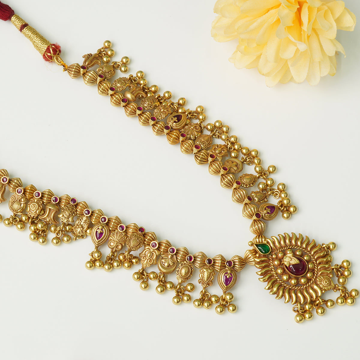 Pure 925 Silver Kolhapuri Saaj Short Design In Antique Gold Plated