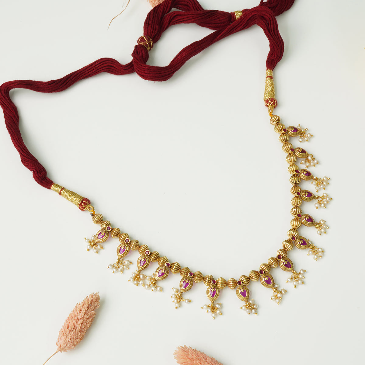 Pure 925 Silver Kolhapuri Saaj With Pearls Unique Pattern