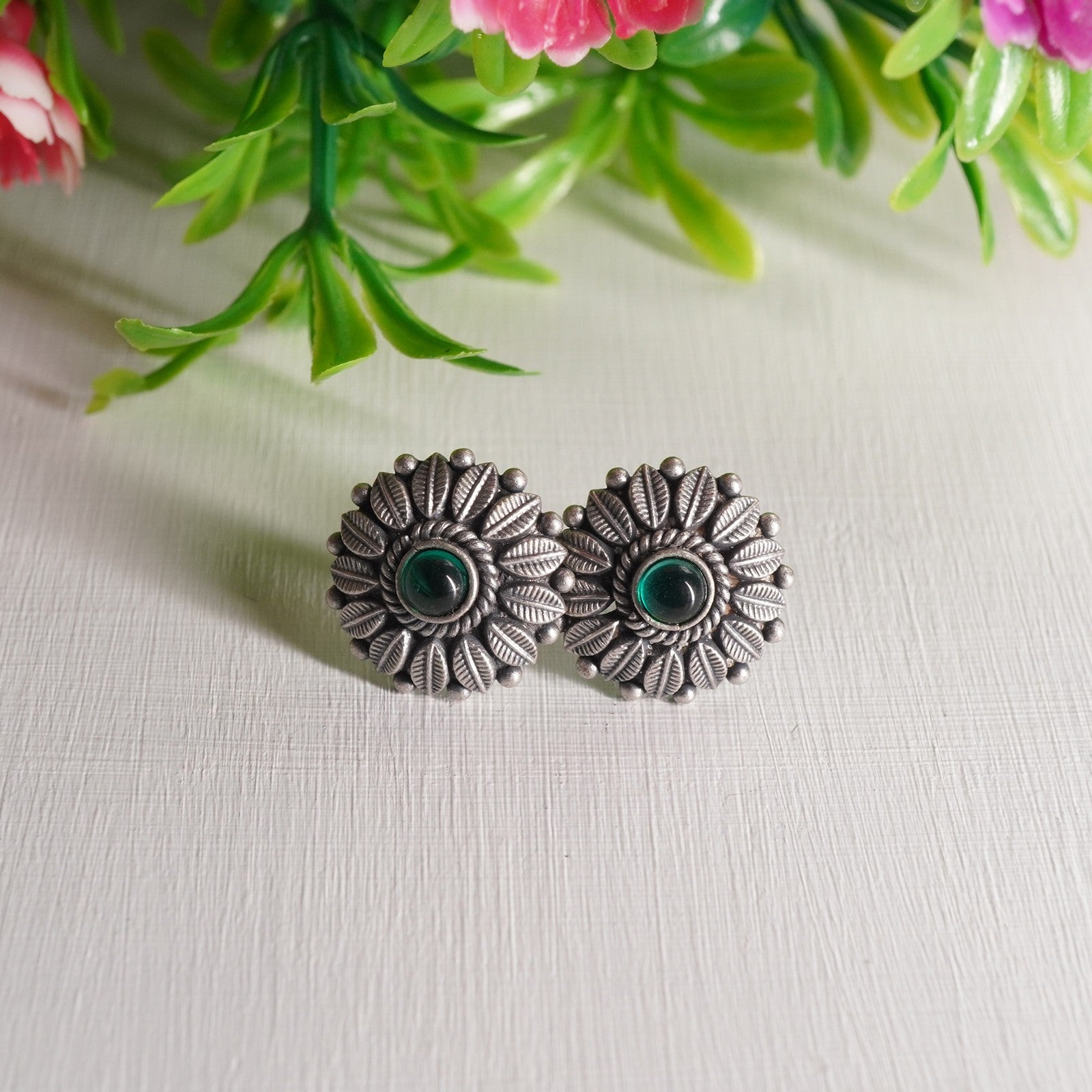 silver flower studs