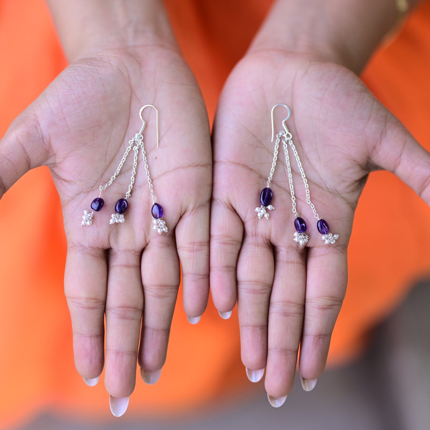 Minimal Silver Amethyst Danglers