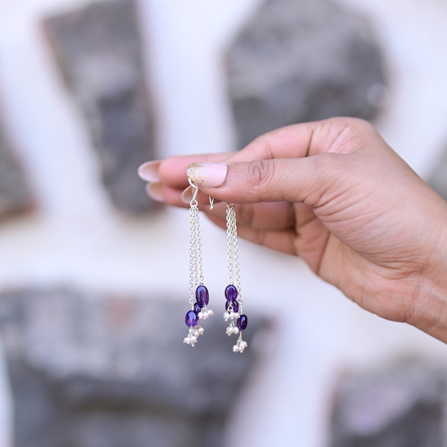 Minimal Silver Amethyst Danglers