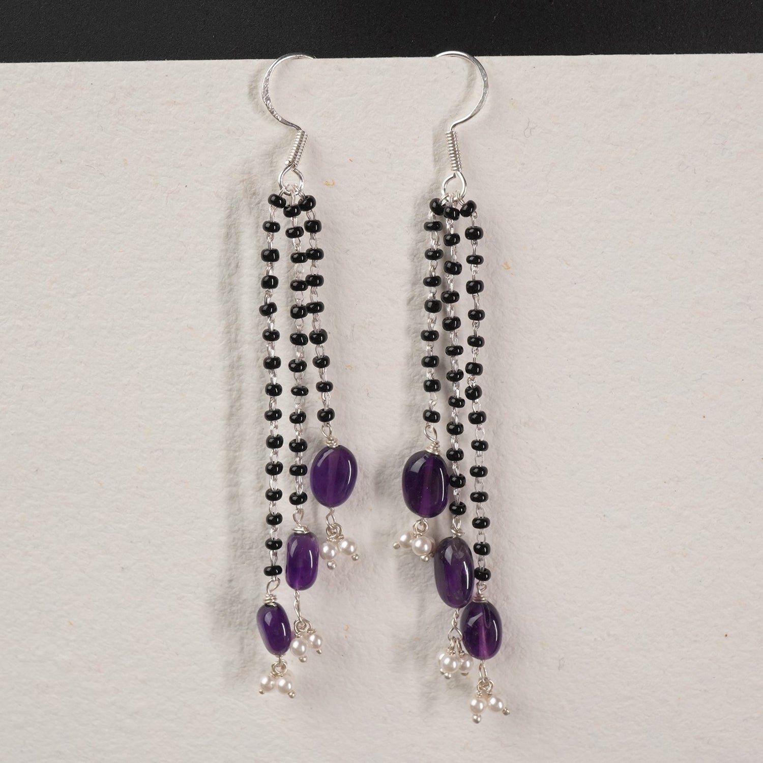 Minimal Silver Mangalsutra Amethyst Dangler Earrings