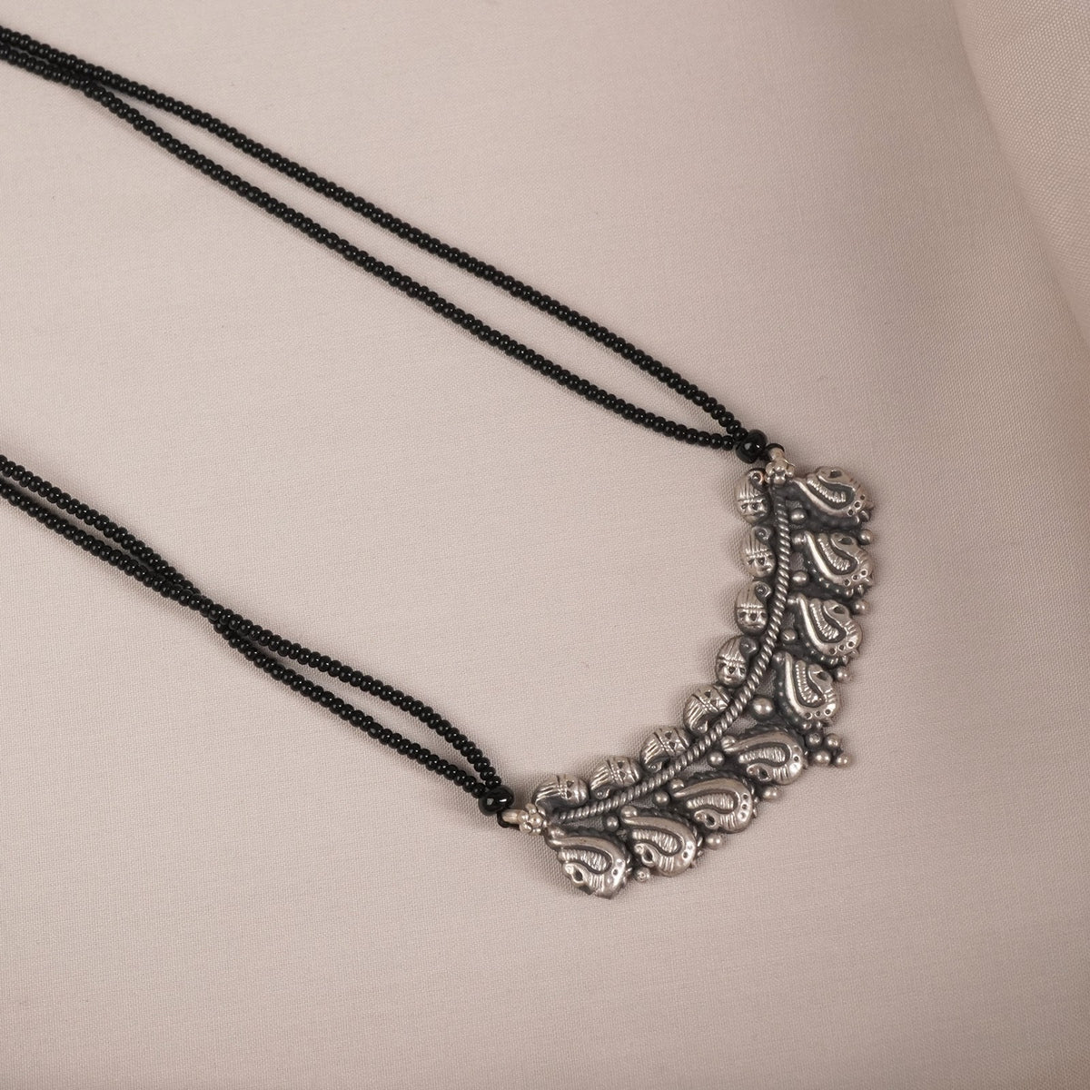 handmade silver mangalsutra with minimal silver pendant