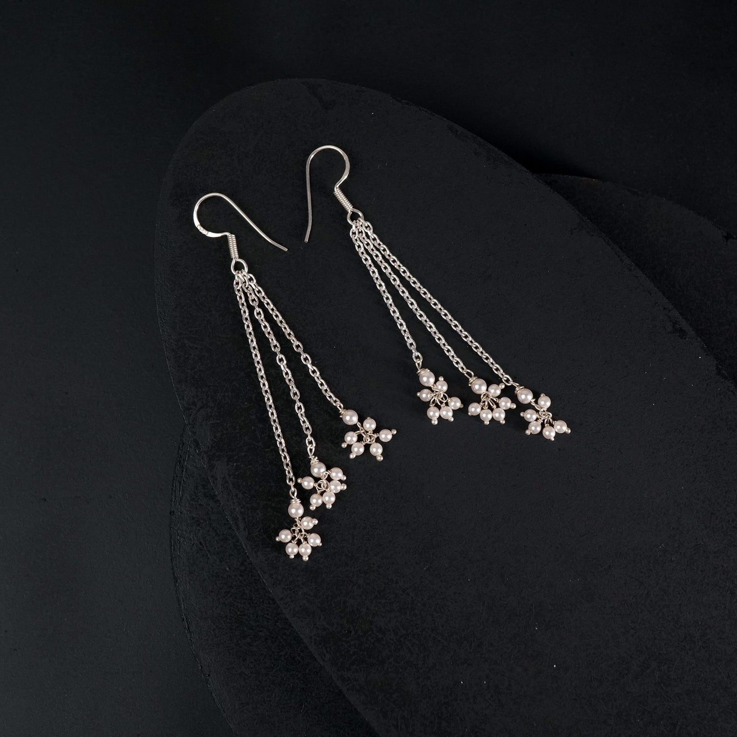 Minimal Silver Pearl Danglers