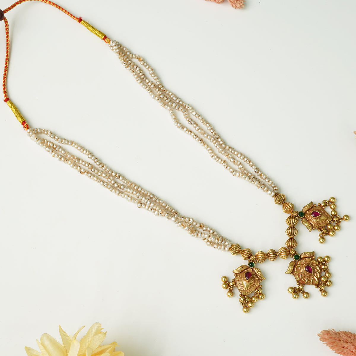 Pure Silver Saaj Paan Pearls Mala