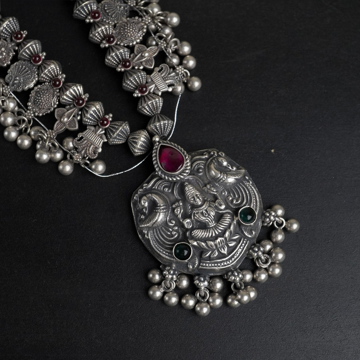 Najuk Peshwai Silver Kolhapuri Saaj Necklace with Laxmi Pendant