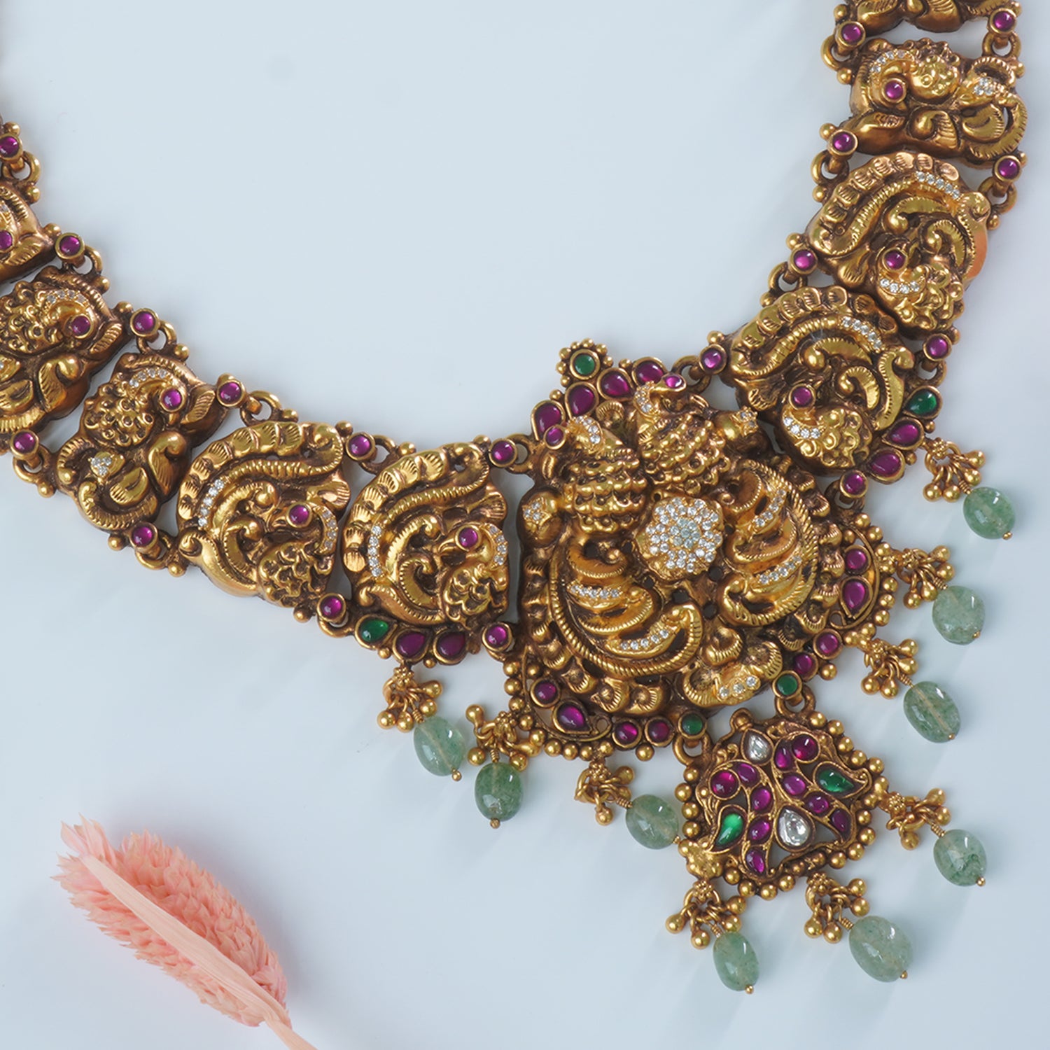 Silver Antique Gold Plated Peacock Jadau Kundan Necklace