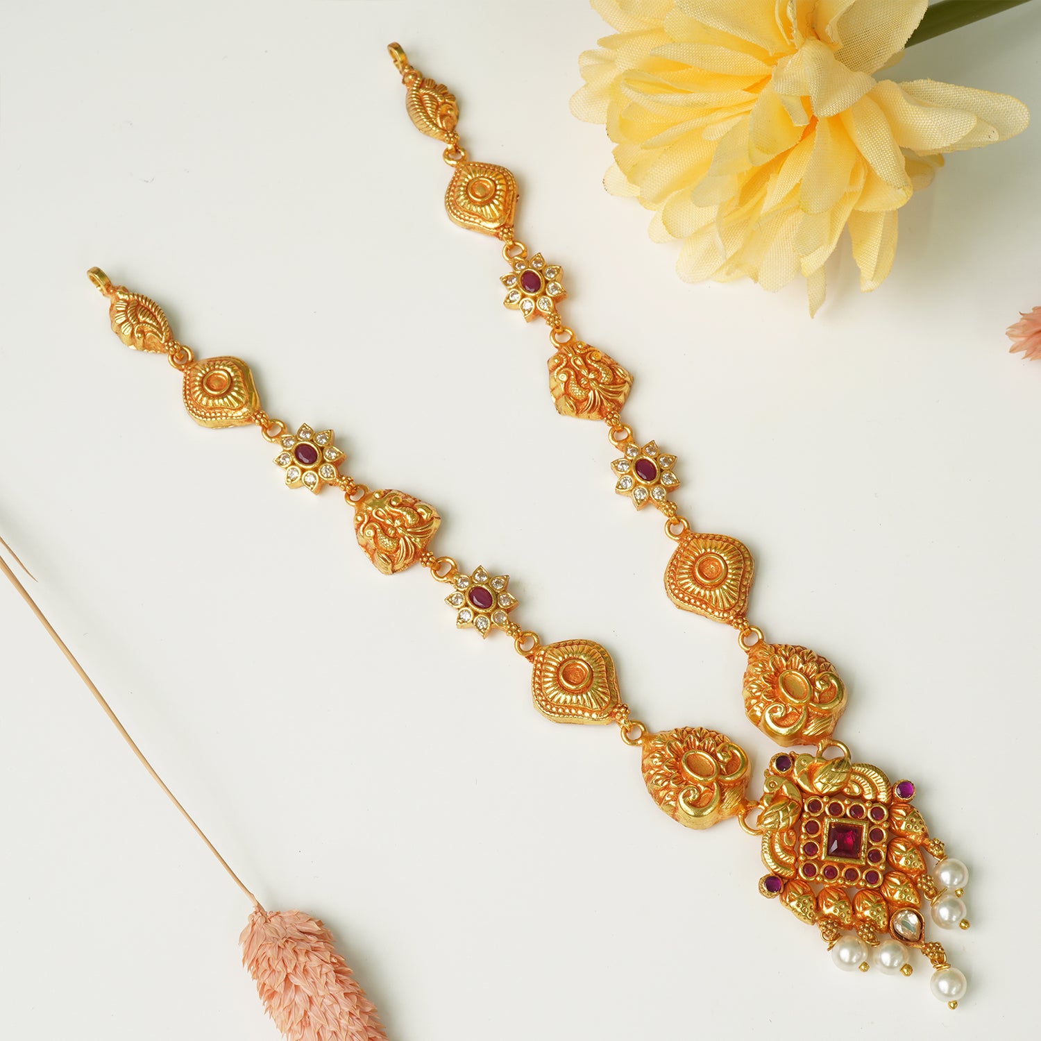 Shop Pure 925 Silver Gheru Gold Plated Light Weight Necklace Designs