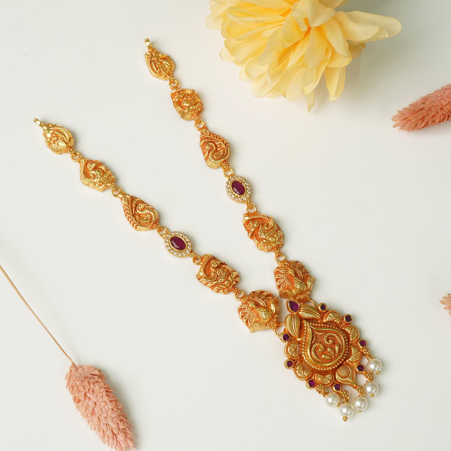 Shop Pure 925 Silver Gheru Gold Plated Light Weight Necklace Design With Pearls