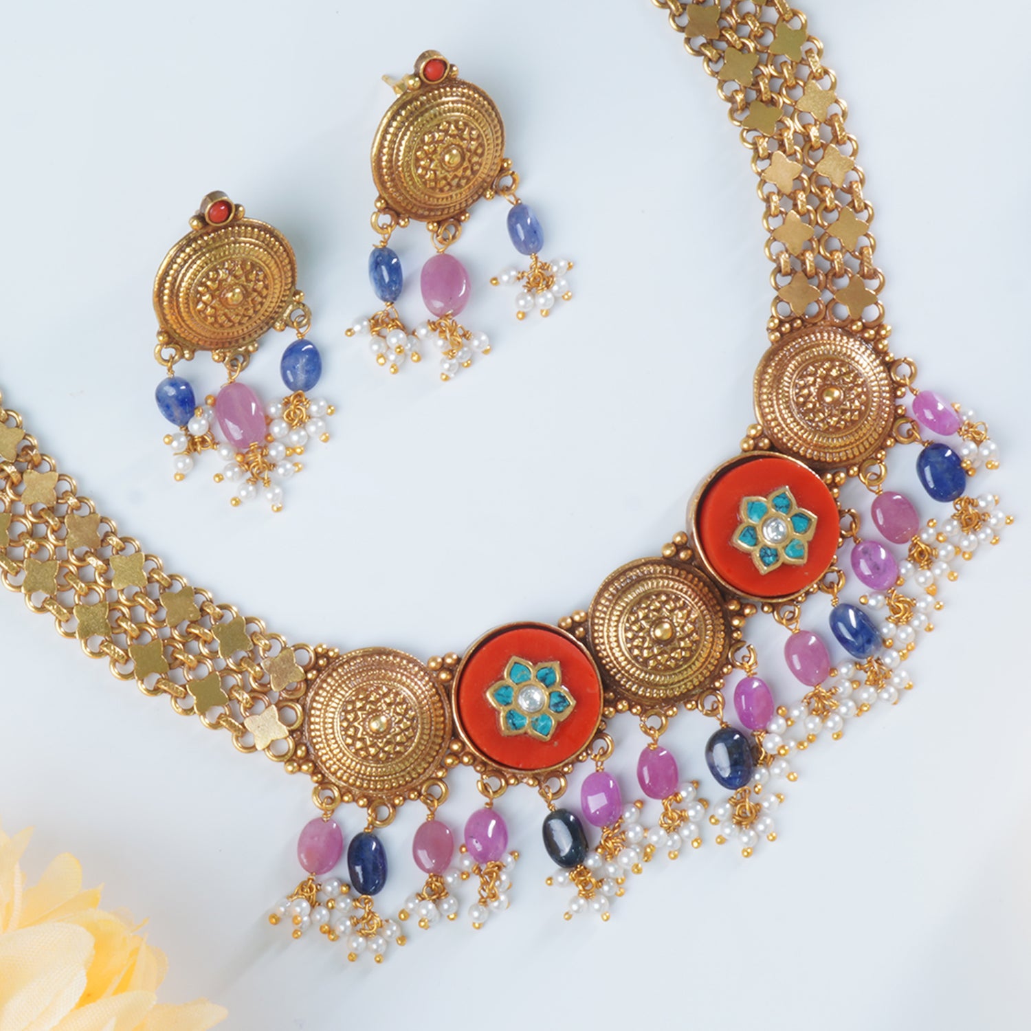 Unique Fusion Silver Necklace Gold Plated With Matching Earrings