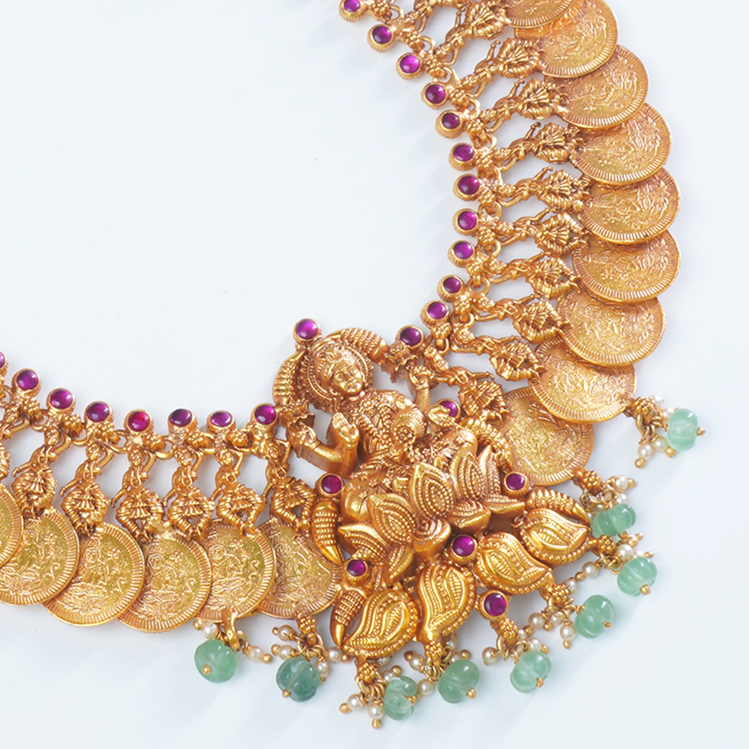 Silver Gold Plated Long Kasu Haar Design With Laxmiji Pendant