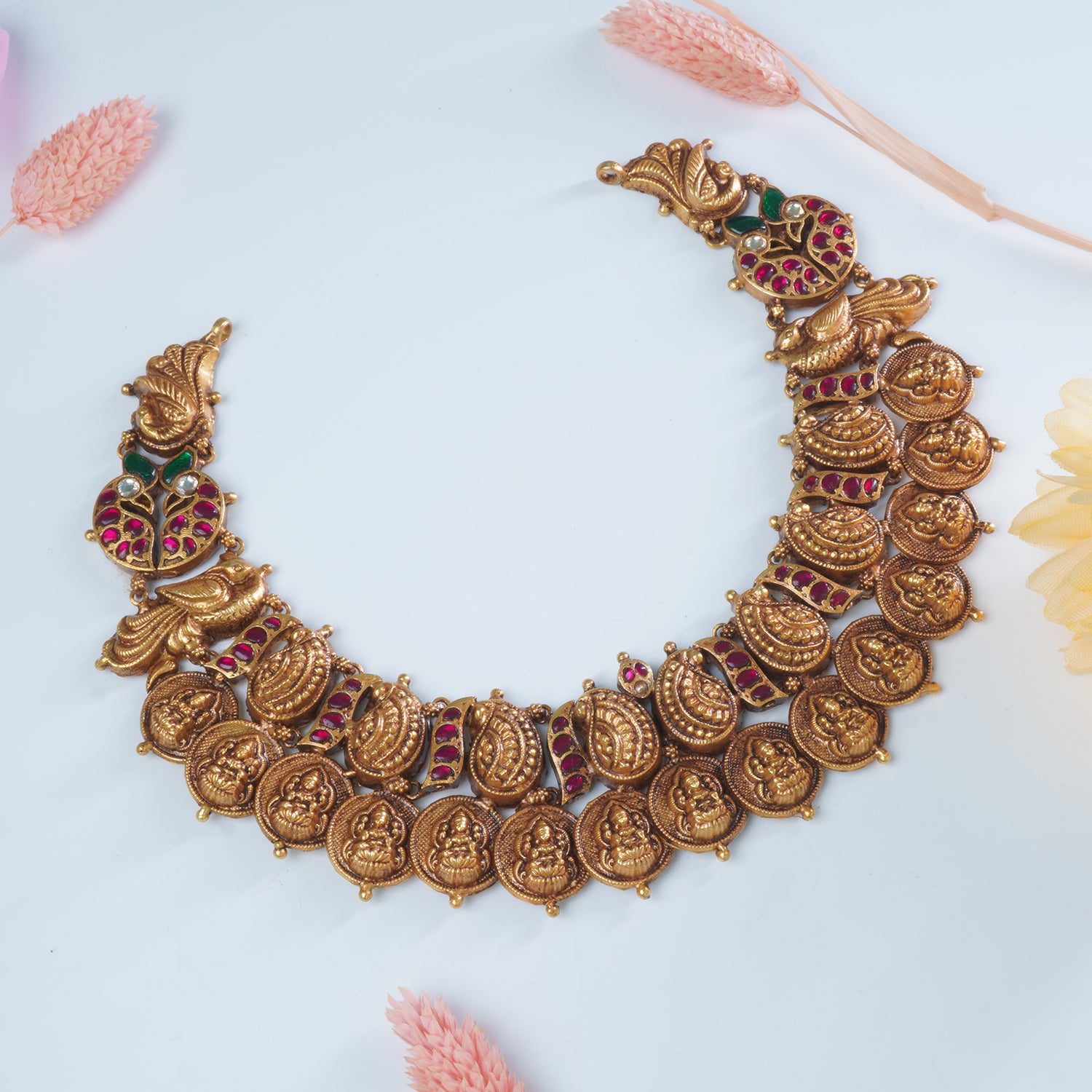 Silver Gold Plated Antique Nagas Kaasu Haar