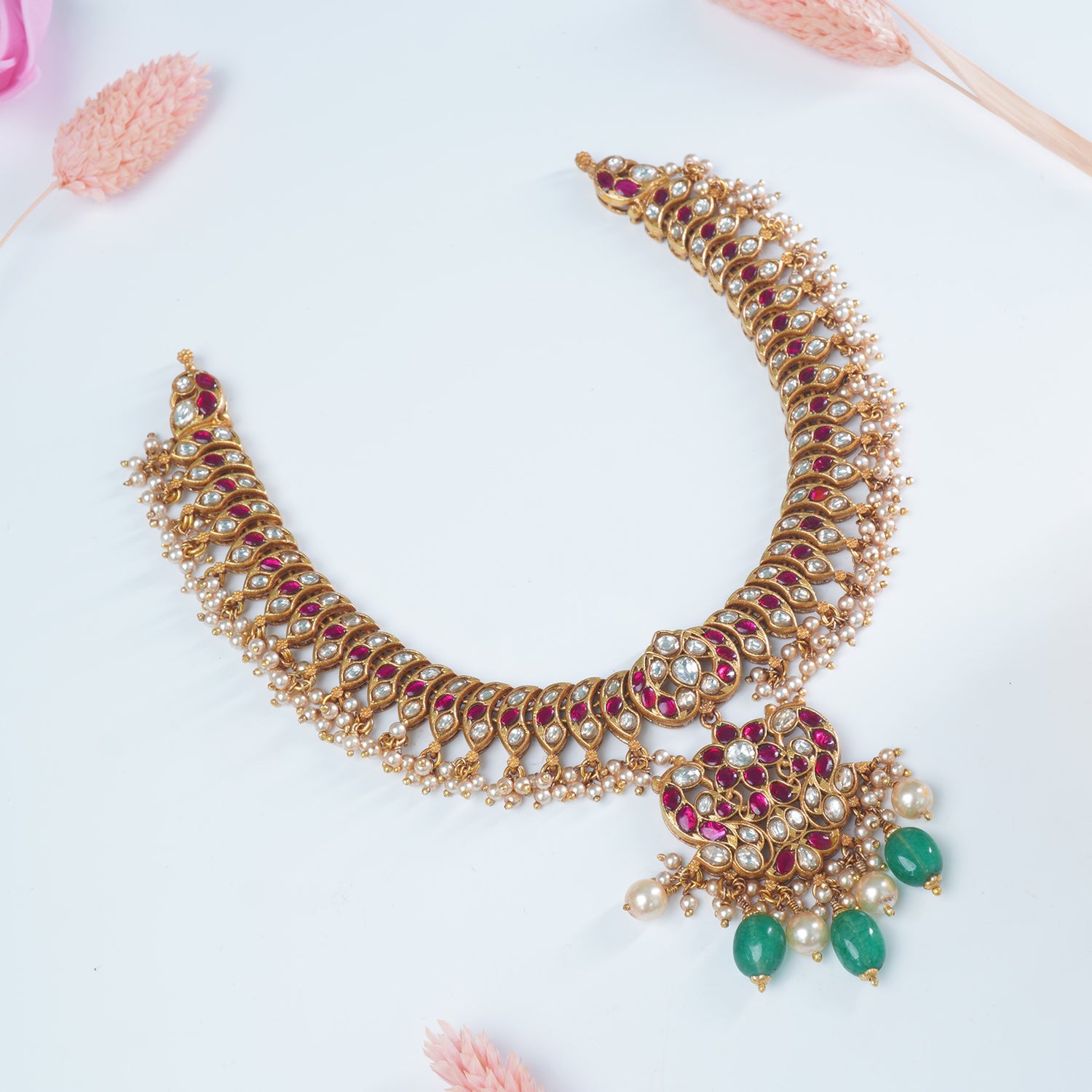 Silver Gold Plated Antique Kundan Necklace