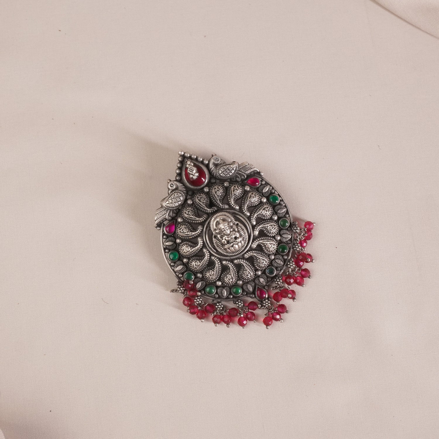 Silver Pendant With Red Crystals