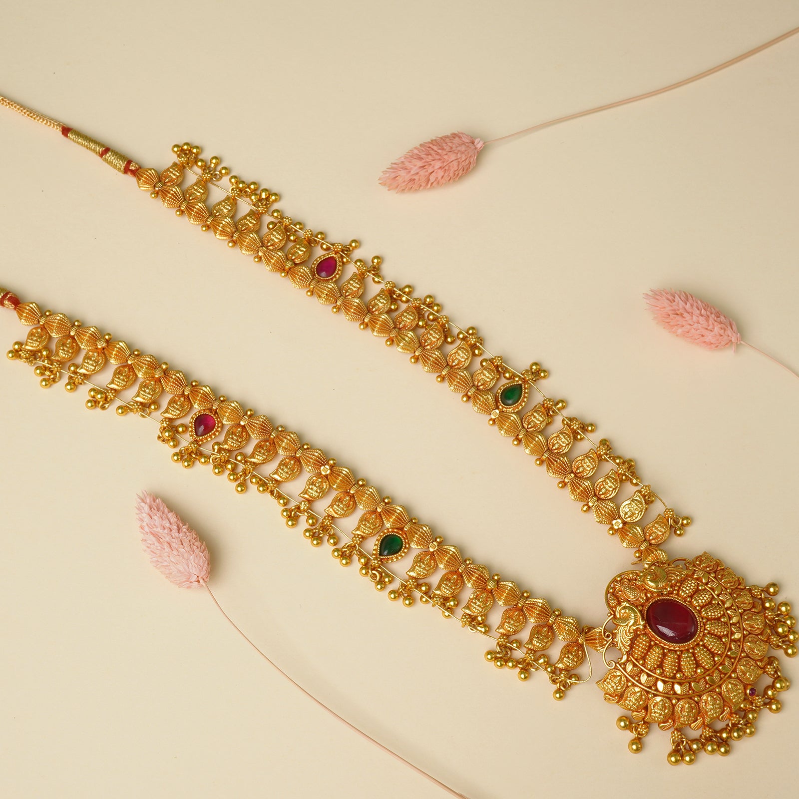 pure 925 silver gold plated gheru kolhapuri saaj necklace