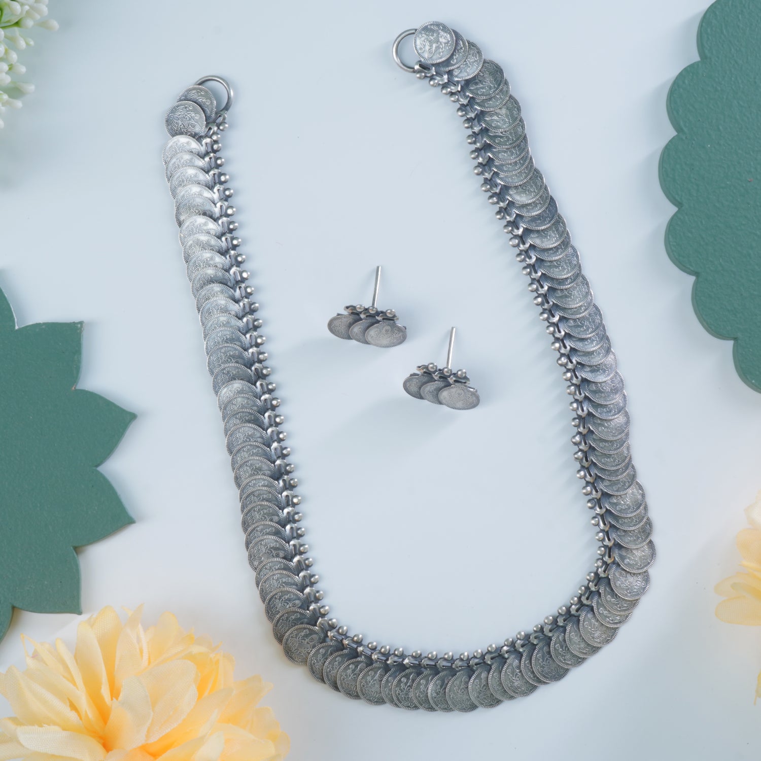 Silver Putli Haar | Silver Coin Necklace Short