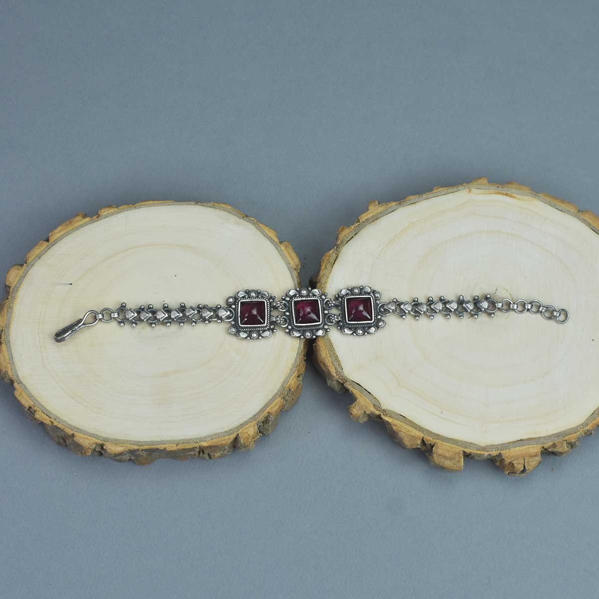 silver red bracelet