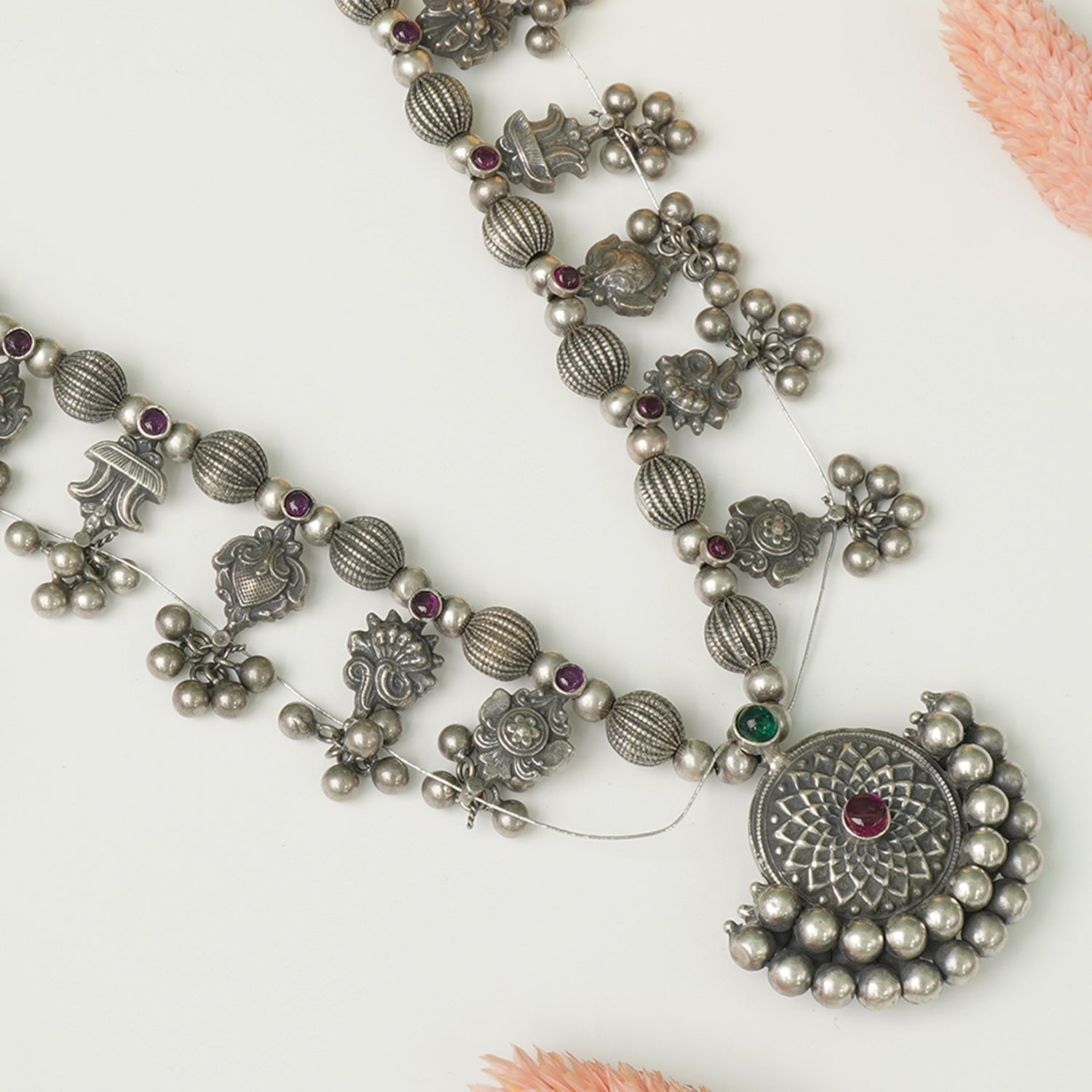 Pure 925 Silver Vintage Kolhapuri Saaj Temple Pendant