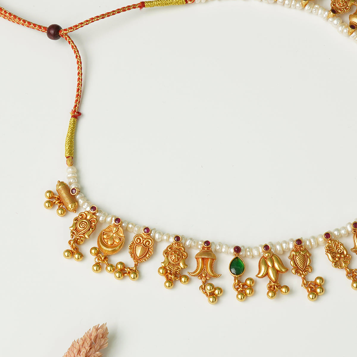 Pure 925 Silver Kolhapuri Saaj Gheru Finished With Pearls