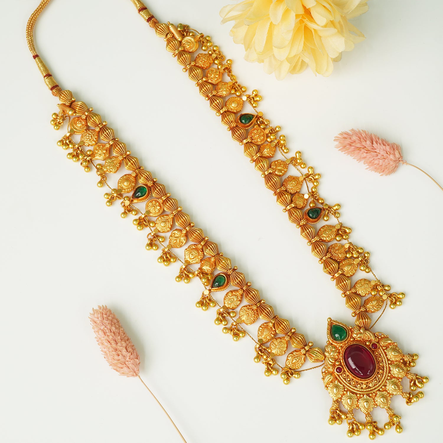Pure 925 Silver Gold Plated Kolhapuri Saaj Necklace Design