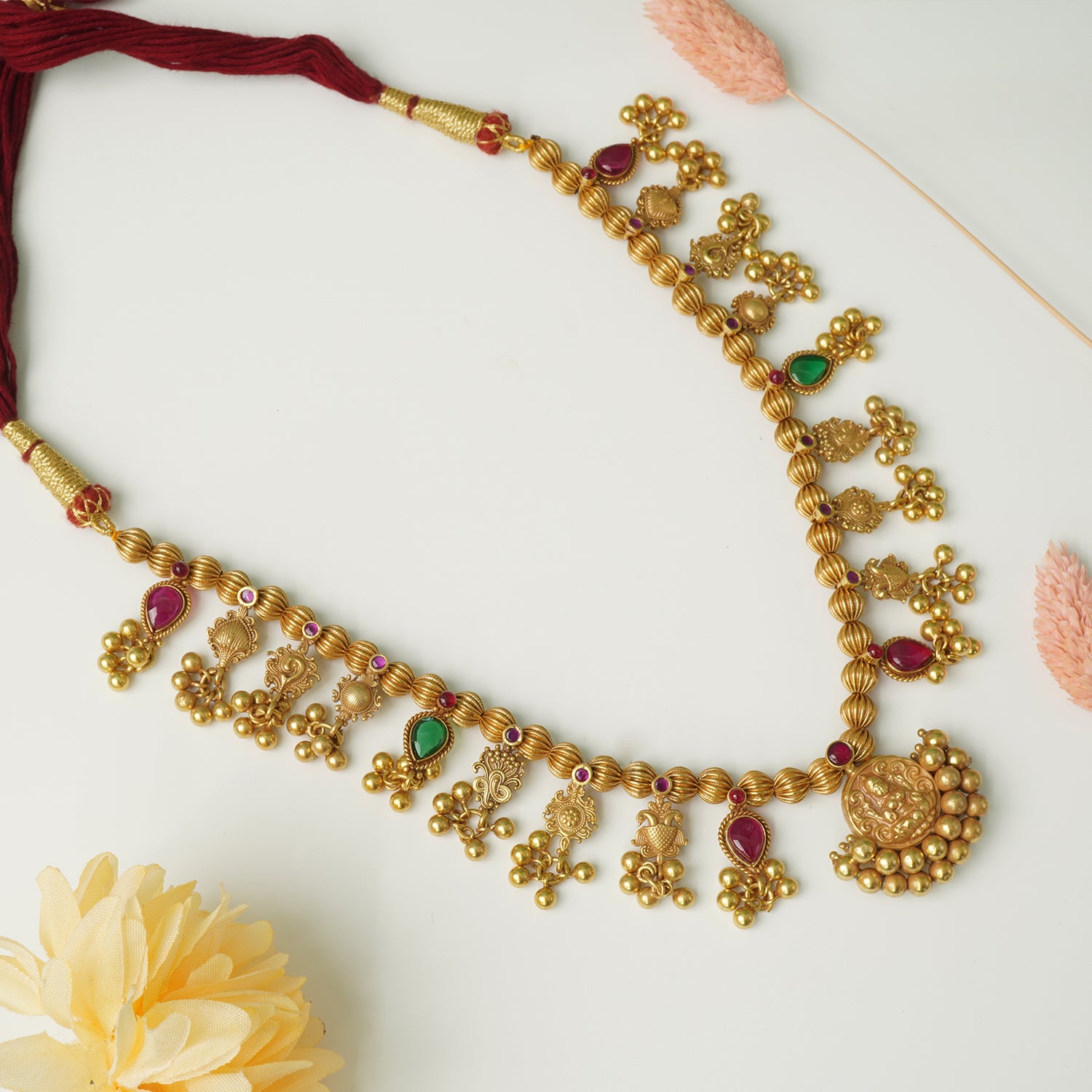 Pure 925 Silver Saaj Antique Gold Plated Vintage Pendant Design